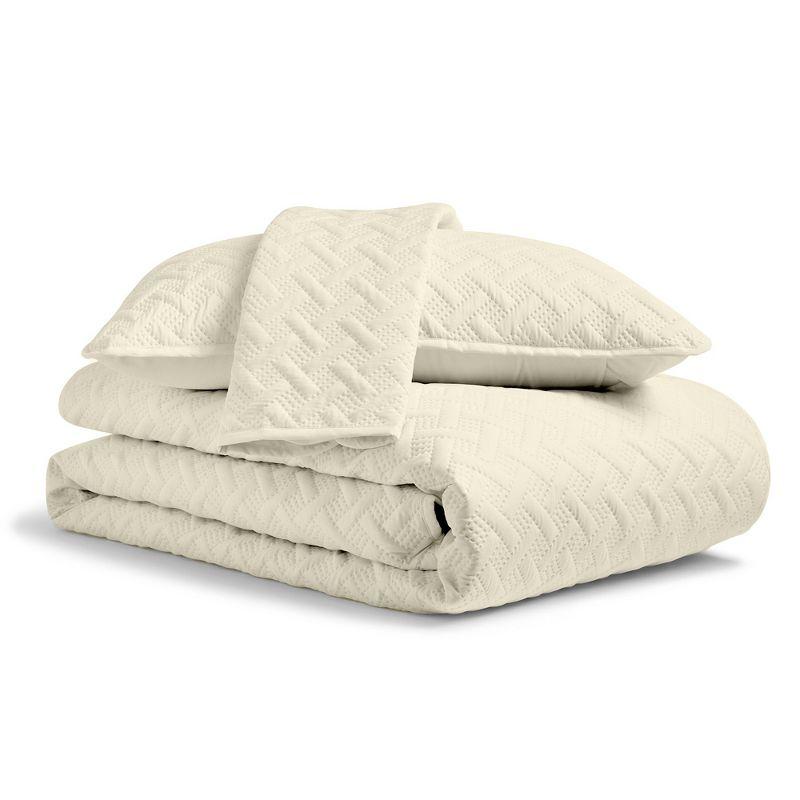 Cream King Rayon Bamboo Blend 3-Piece Quilt Set