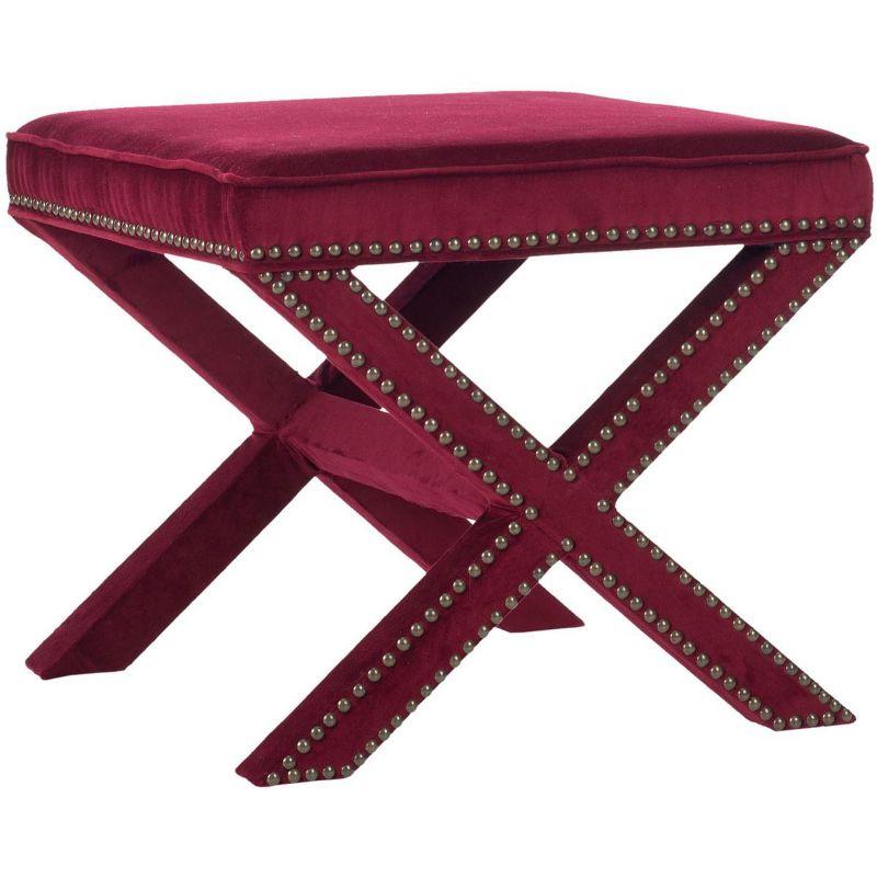 Palmer Ottoman with Brass Nail Heads - Red Velvet - Safavieh