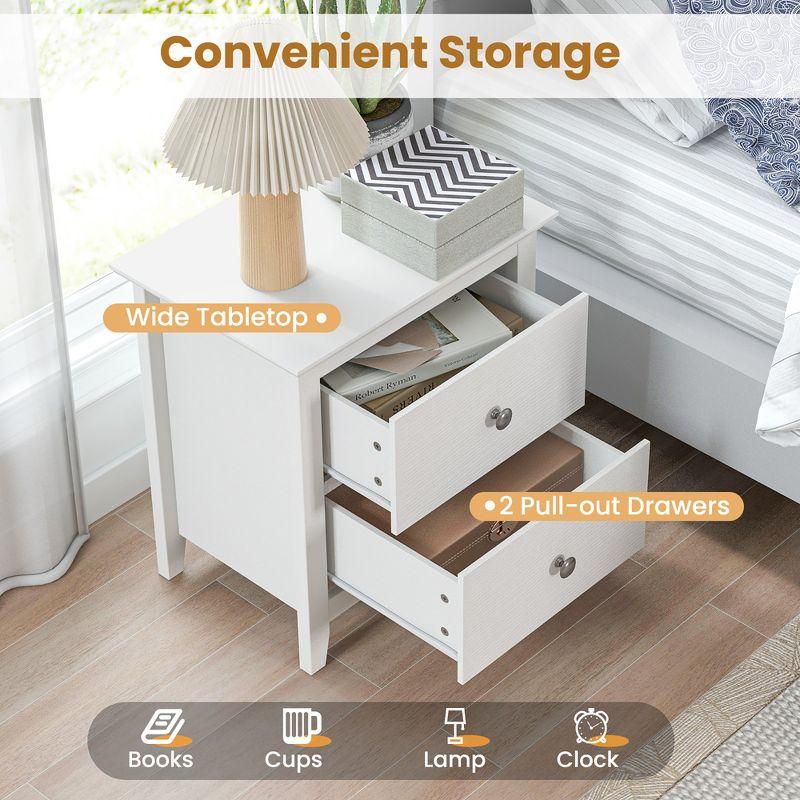 Tangkula Modern Nightstand with Storage 2 Drawers & Support Legs for Bedroom White