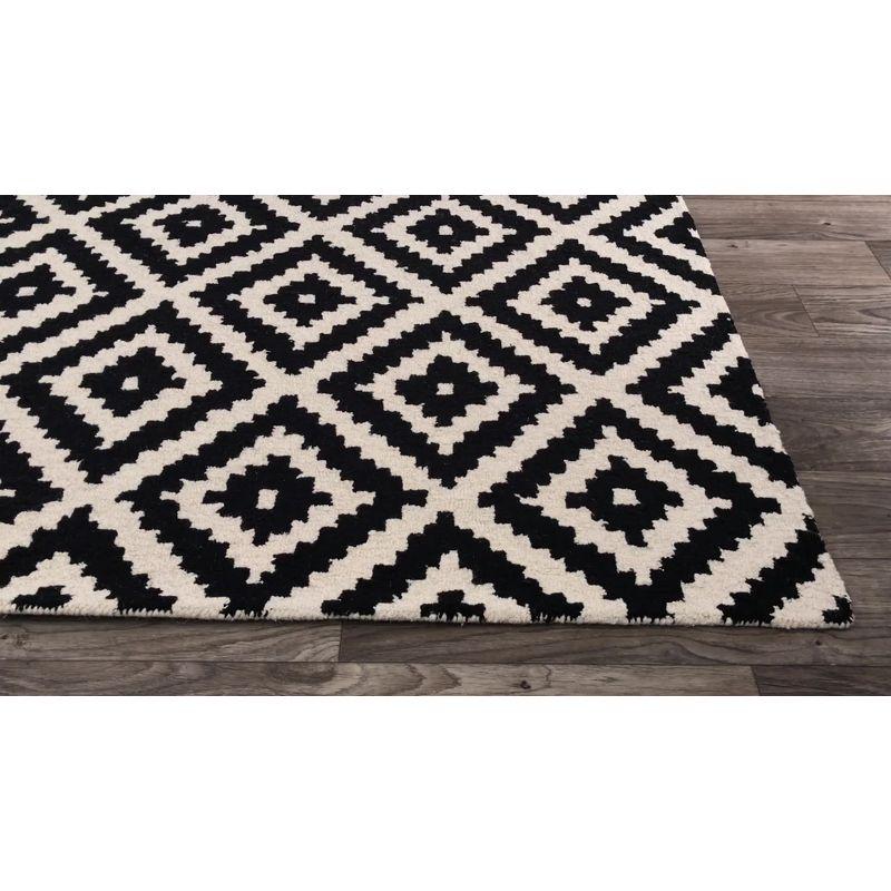 Scandinavian Diamond Graphic Handmade Wool Square Rug, 6' Black