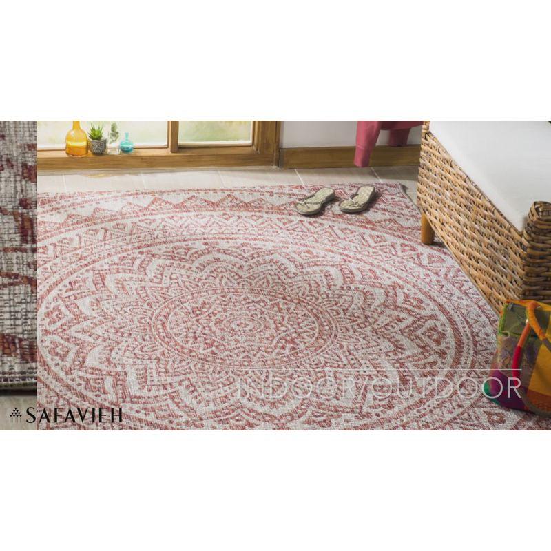 Josiah Floral Medallion 5'3" Square Indoor/Outdoor Rug in Light Beige/Terracotta