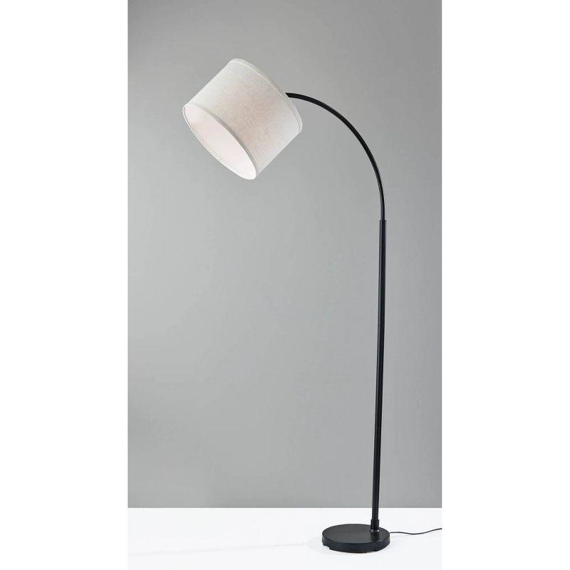 Jace 64" Black Metal Arc Floor Lamp with Off-White Shade