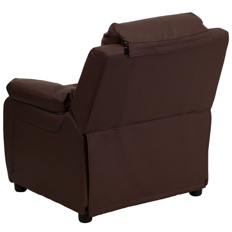 Emma and Oliver Deluxe Padded Brown LeatherSoft Kids Recliner with Storage Arms