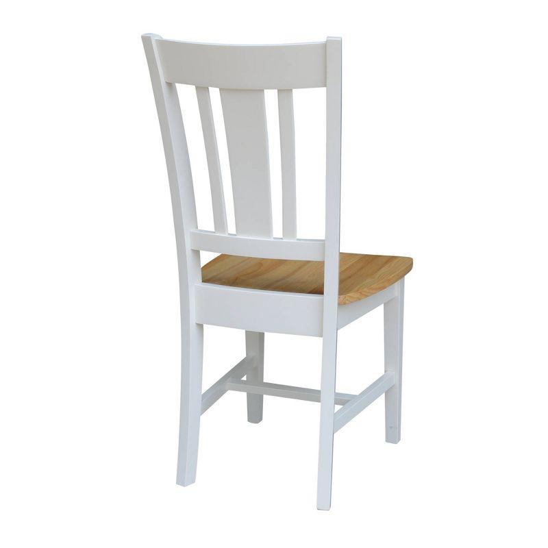 Set of 2 White and Natural Wood Slat Back Dining Chairs