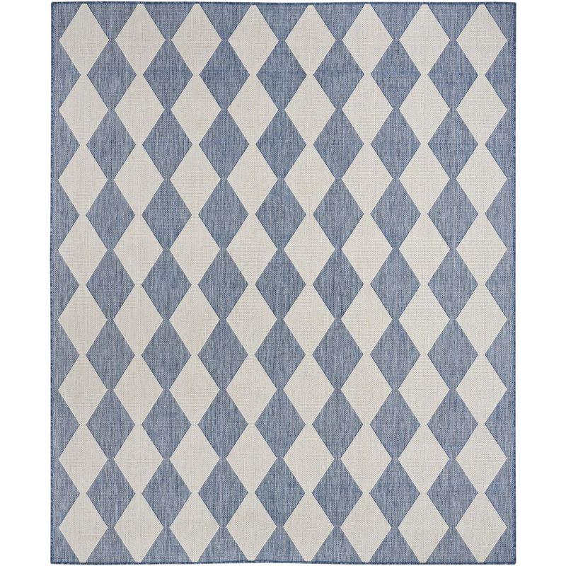 Nourison Positano Retro Diamond Flatweave Indoor Outdoor Low Pile Area Rug Navy Blue 6' x 9'