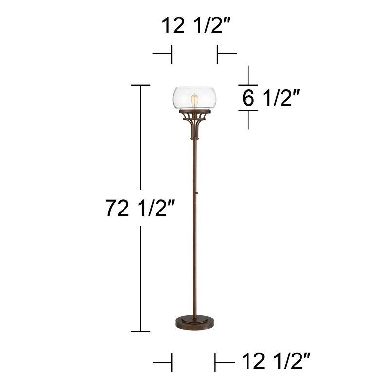 Franklin Iron Works Luz Industrial Torchiere Floor Lamp Standing 72 1/2" Tall Oil Rubbed Bronze Clear Glass for Living Room Bedroom Office House Home