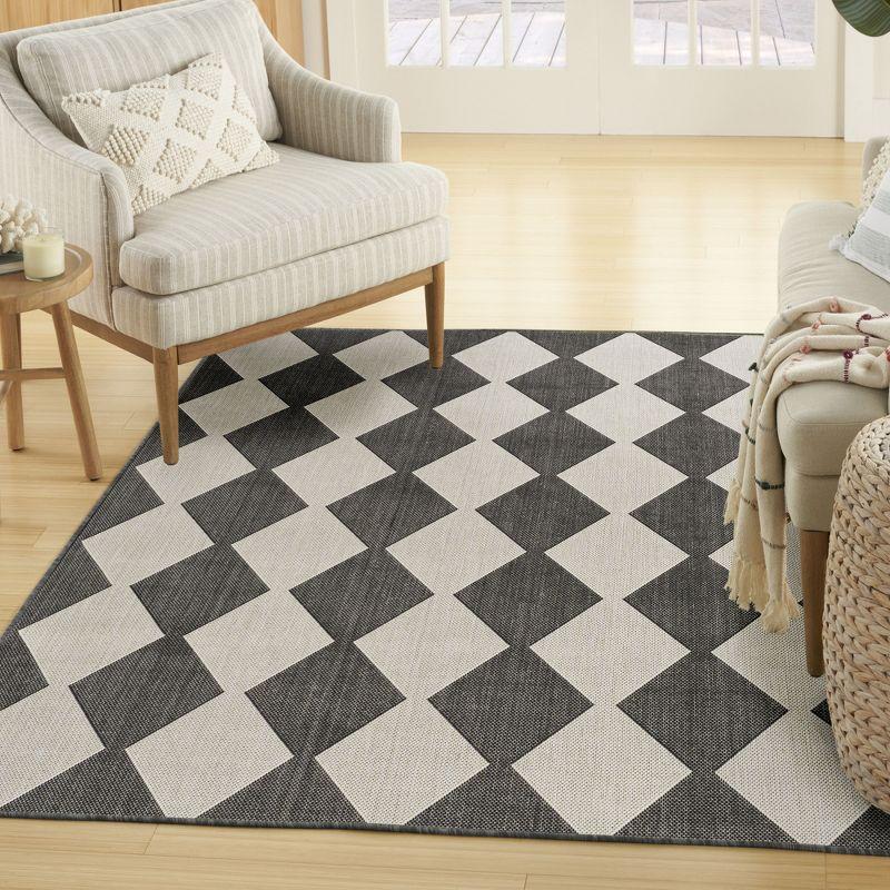 Nourison Positano Retro Diamond Flatweave Indoor Outdoor Low Pile Area Rug Black 4' x 6'