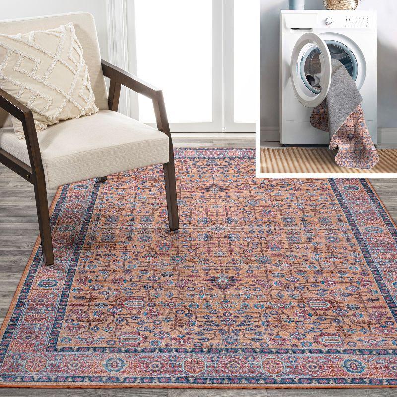 Bohemian Terracotta & Navy Persian-Inspired Washable Rug 3' x 5'