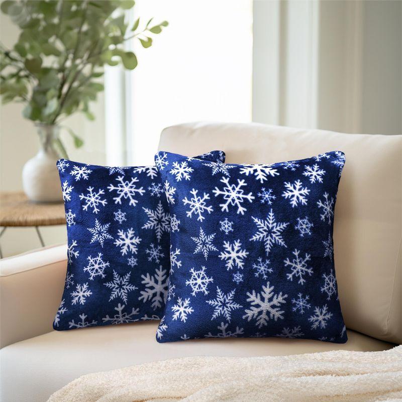 Snowflake Blue Fleece Euro Pillow Covers, Set of 2