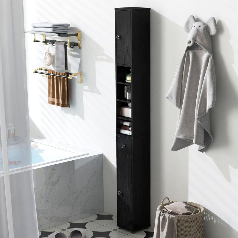 Tangkula Tall Slim Bathroom Storage Cabinet 71" Freestanding w/ 2 Doors 1 Drawer & 5 Adjustable Shelves Narrow Tower Cabinet for Small Spaces Black