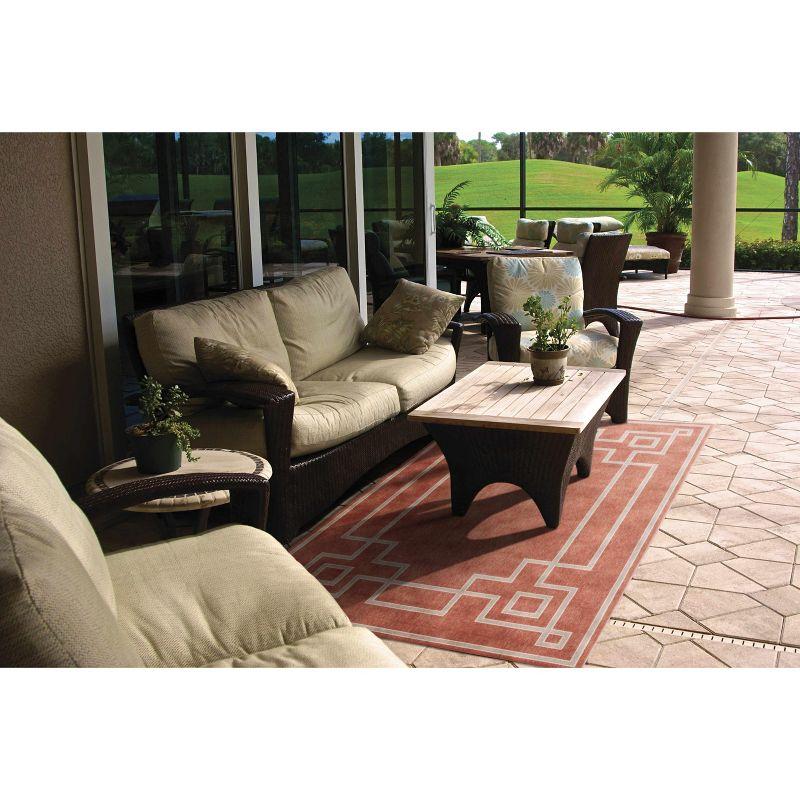 Rust Red and Beige Square Olefin Outdoor Rug 7'3"