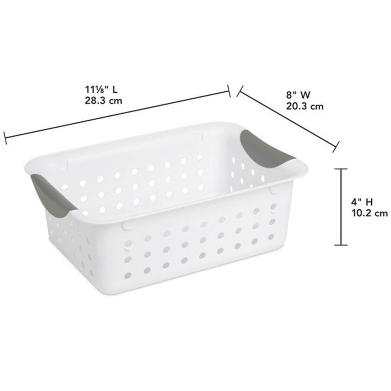 White Small Rectangular Plastic Storage Basket with Titanium Inserts