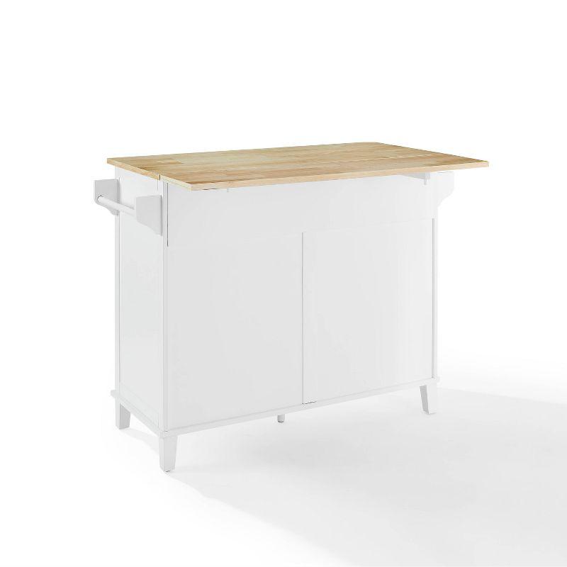 White and Natural Wood Drop Leaf Kitchen Island Cart