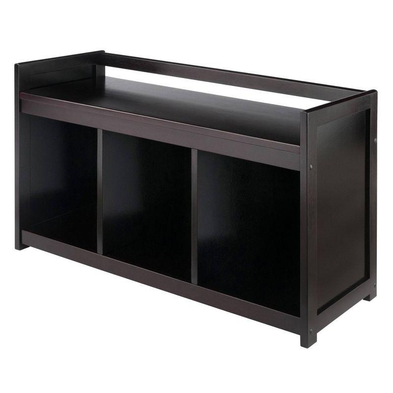 Addison Storage Bench with 3 Section - Dark Espresso - Winsome: Entryway Organizer, Bedroom Faux Leather Ottoman