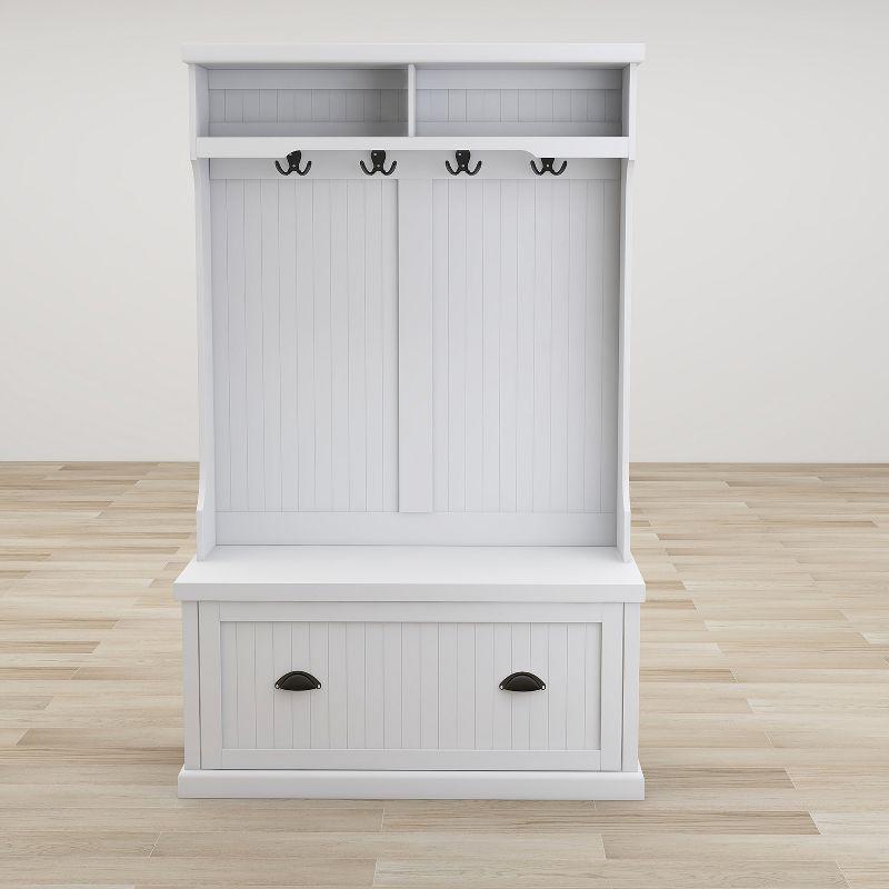 AndMakers White Wood Hall Tree with Bench Shoe Cabinet