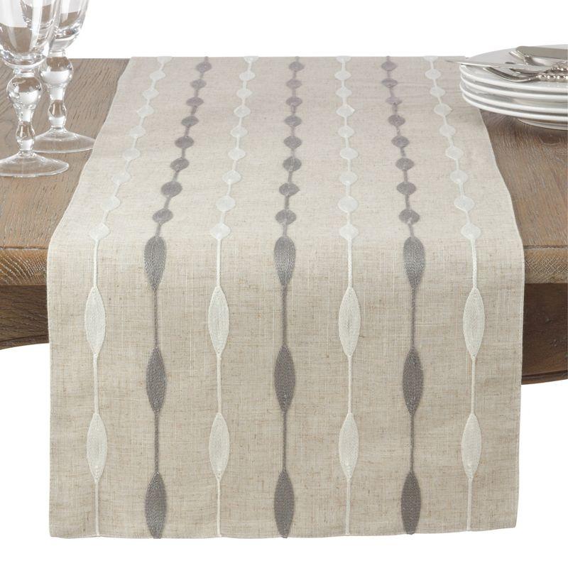 Natural Beige Embroidered Geometric Polyester Table Runner