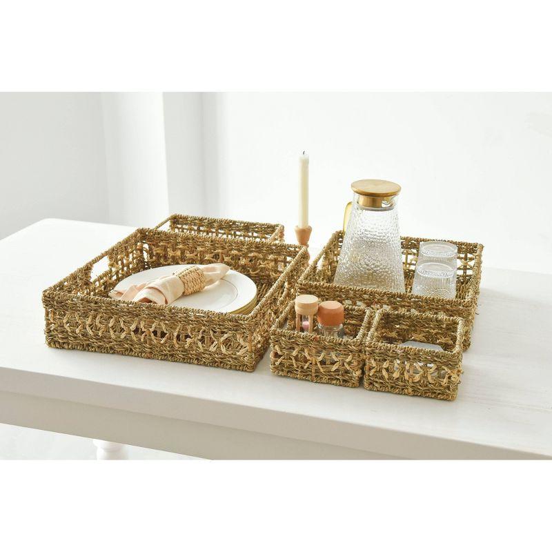 WeThinkStorage Set of 5 Hand-Woven Natural Seagrass Decorative Storage Bins Natural Brown