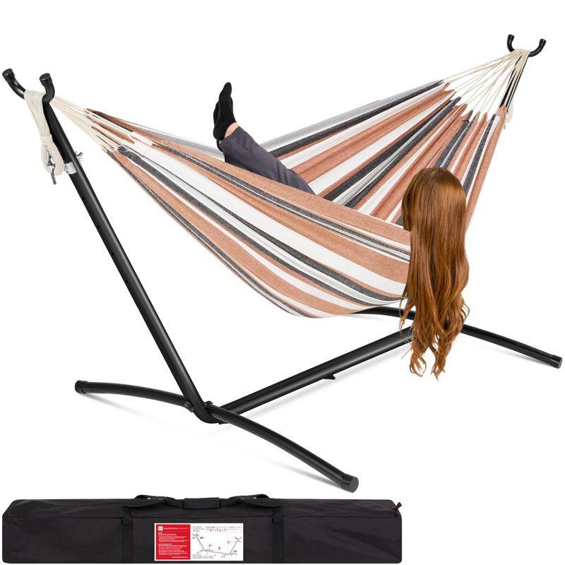 Knutsford 2-Person Brazilian-Style Cotton Double Hammock with Stand Set w/ Carrying Bag