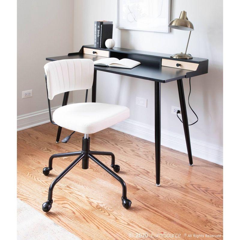 Harvey Contemporary Computer Desk Steel/Wood Black - LumiSource: Mid-Century Office Furniture, 2 Drawers, Open Shelf Storage