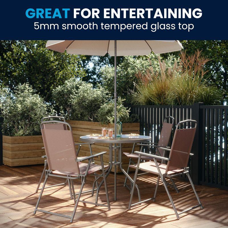 Flash Furniture Nantucket 6 Piece Patio Garden Set with Table, Umbrella and 4 Folding Chairs