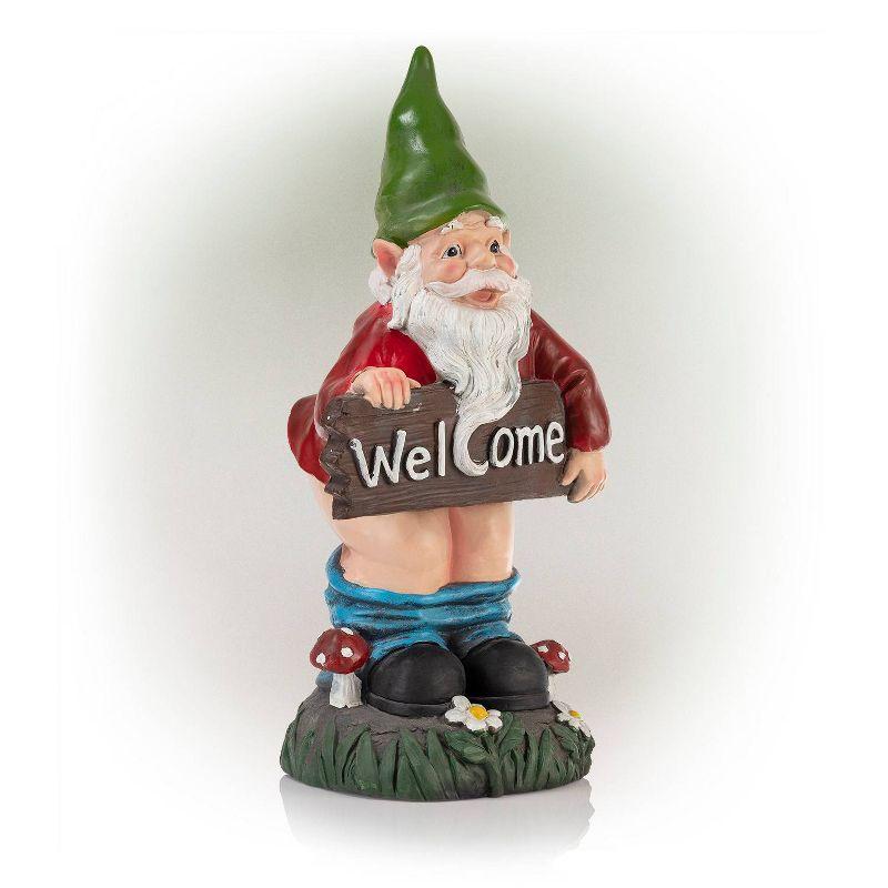 22"H Ceramic Outdoor Sculpture - Alpine Corporation: Garden Gnome with Welcome Sign, Mythical Decor