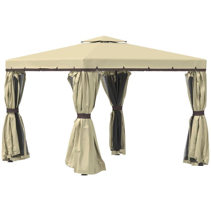 Beige 10' x 10' Aluminum Patio Gazebo with Netting and Curtains