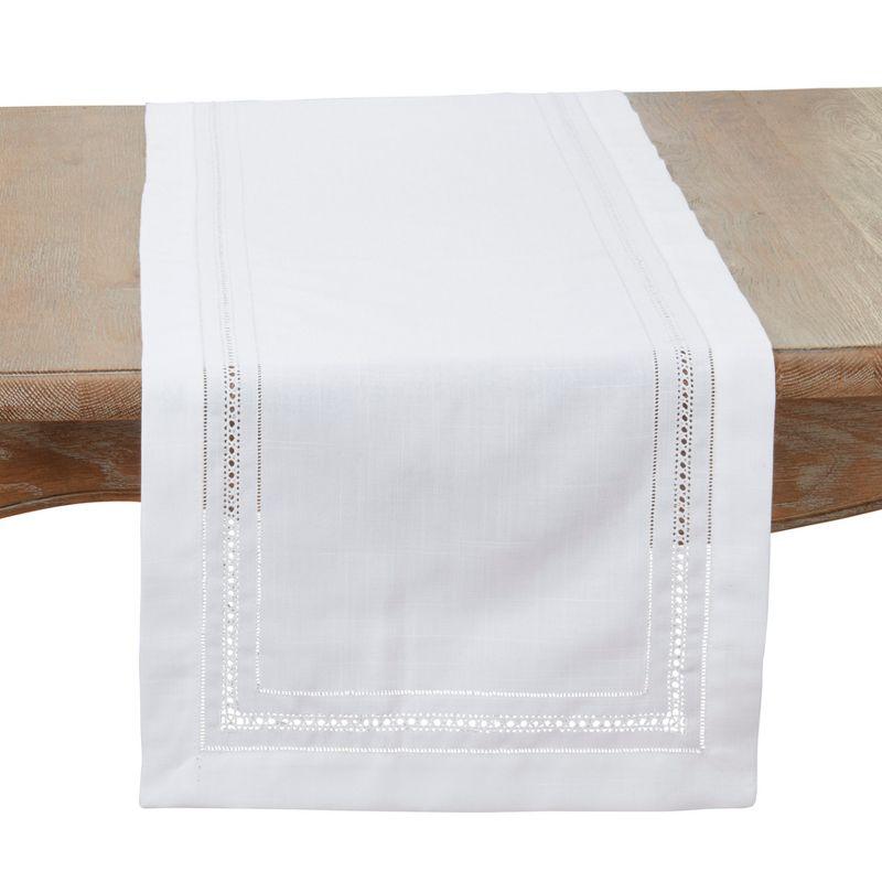 White Hemstitch Polyester Rectangle Table Runner