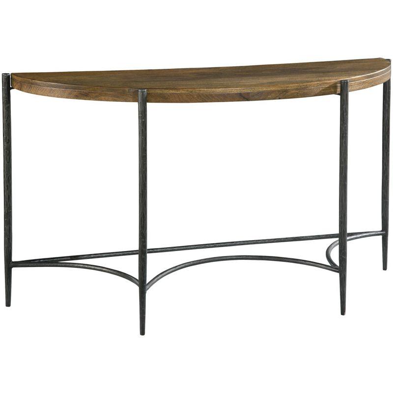 52'' Brown Wood and Metal Demilune Console Table