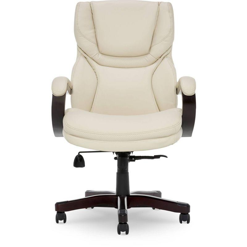 Big and Tall Executive Office Chair - Serta: Lumbar Support, Leather, Wood Finish