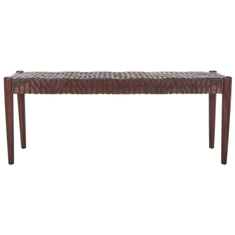 Transitional Brown Cowhide Leather Weave 47" Bench