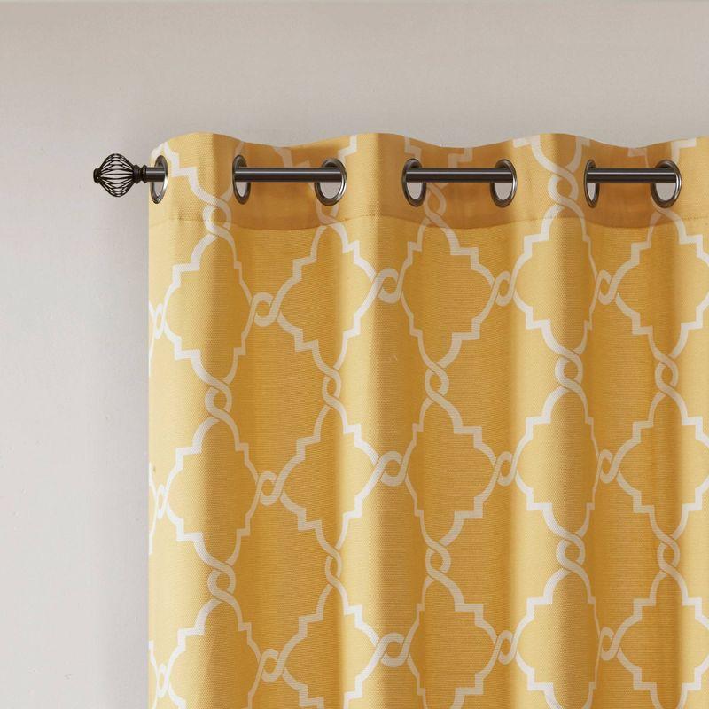 Fretwork Print Grommet Top Window Curtain Panel