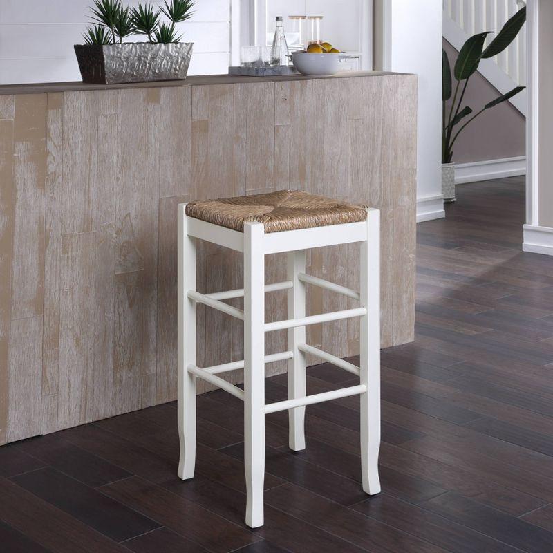 29" Rush Seat Hardwood Barstool White - Boraam: Solid Frame, Double Stretcher Bars, Handwoven Seat