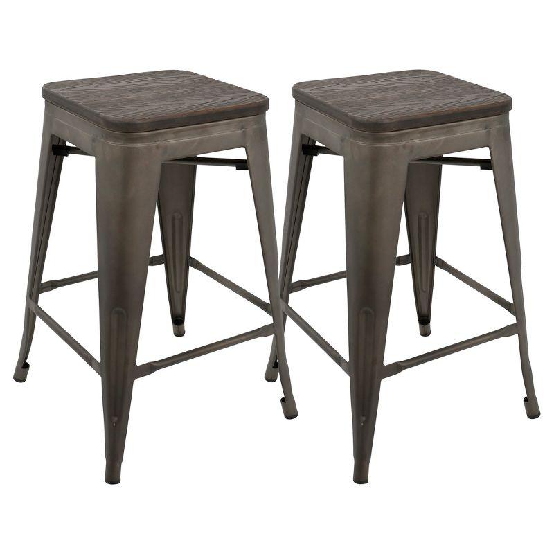 Antique Espresso Steel & Bamboo Backless Counter Stool