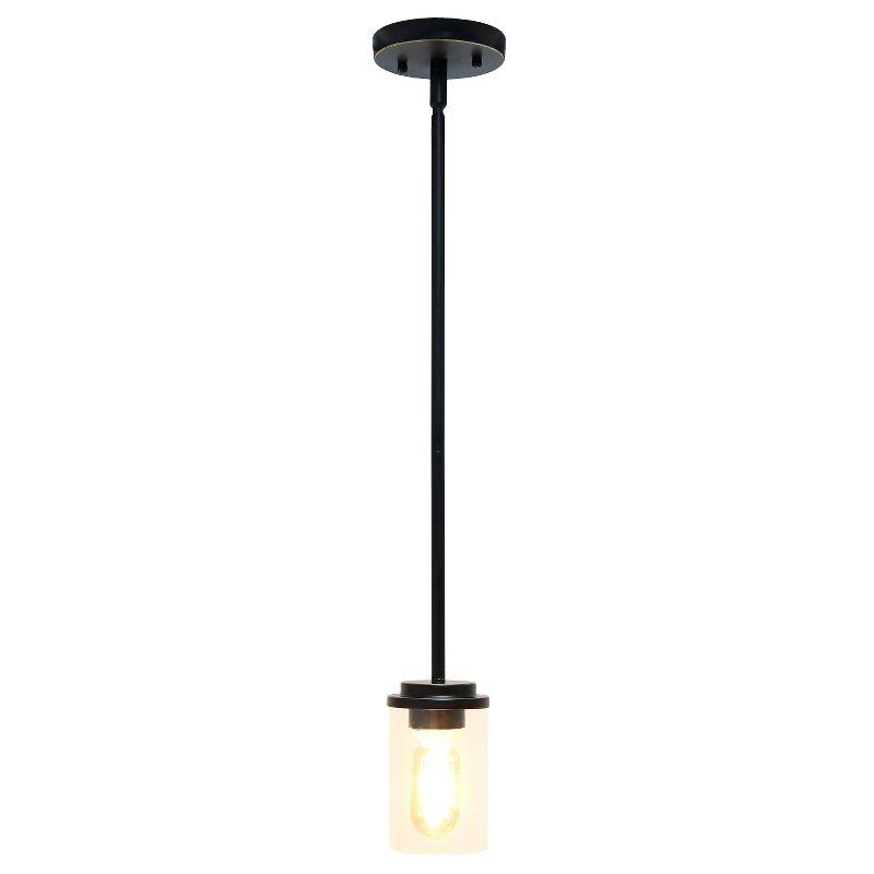 1-Light 5.75" Minimalist Industrial Farmhouse Adjustable Hanging Clear Cylinder Glass Pendant Bronze - Lalia Home: UL Listed, Metal Body