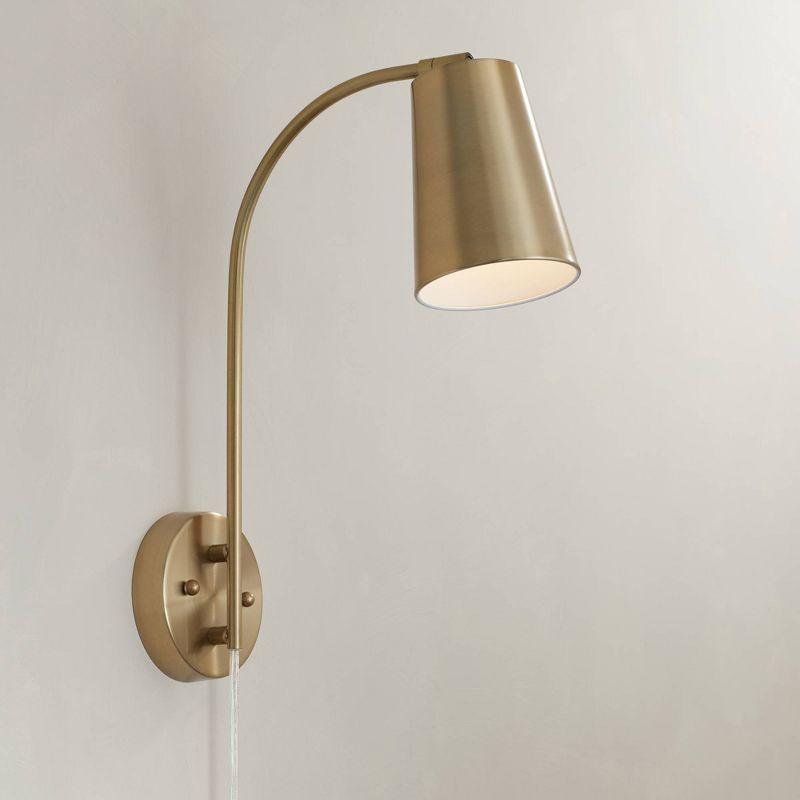 360 Lighting Sully Modern Wall Lamp Warm Brass Plug-in 5" Light Fixture Adjustable Head Curved Arm for Bedroom Bathroom Vanity Reading Living Room