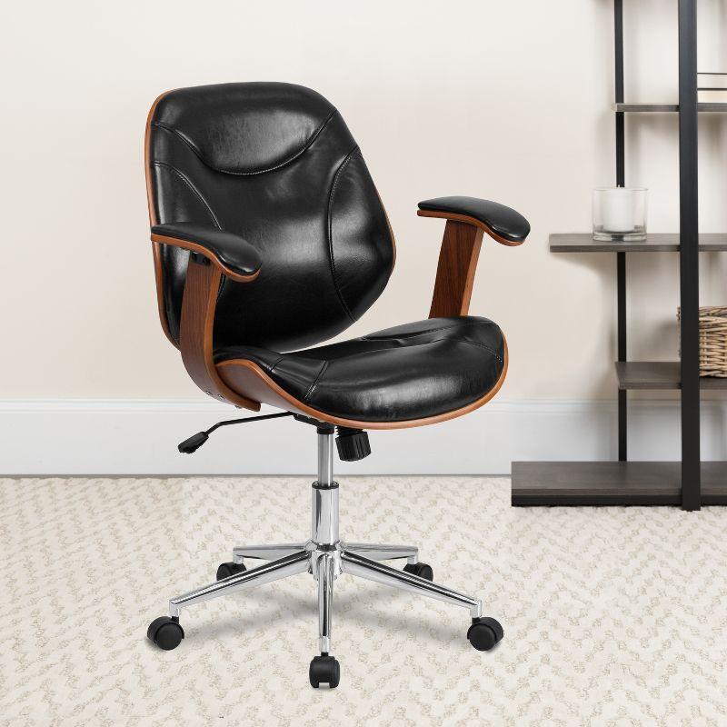 Flash Furniture Tansia Mid-Back Black LeatherSoft Executive Ergonomic Wood Swivel Office Chair with Arms