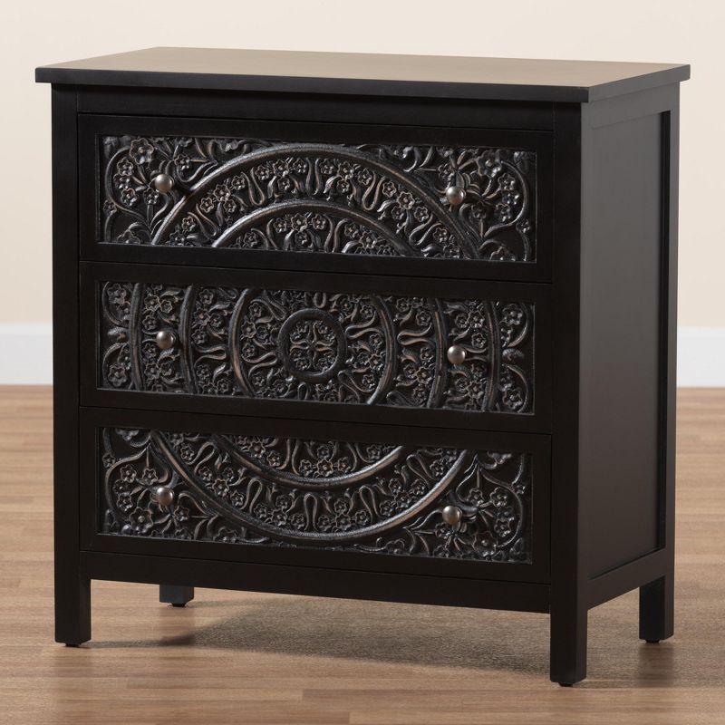 Baxton Studio Yelena Classic and Traditional Black Finished Wood 3-Drawer Storage Cabinet