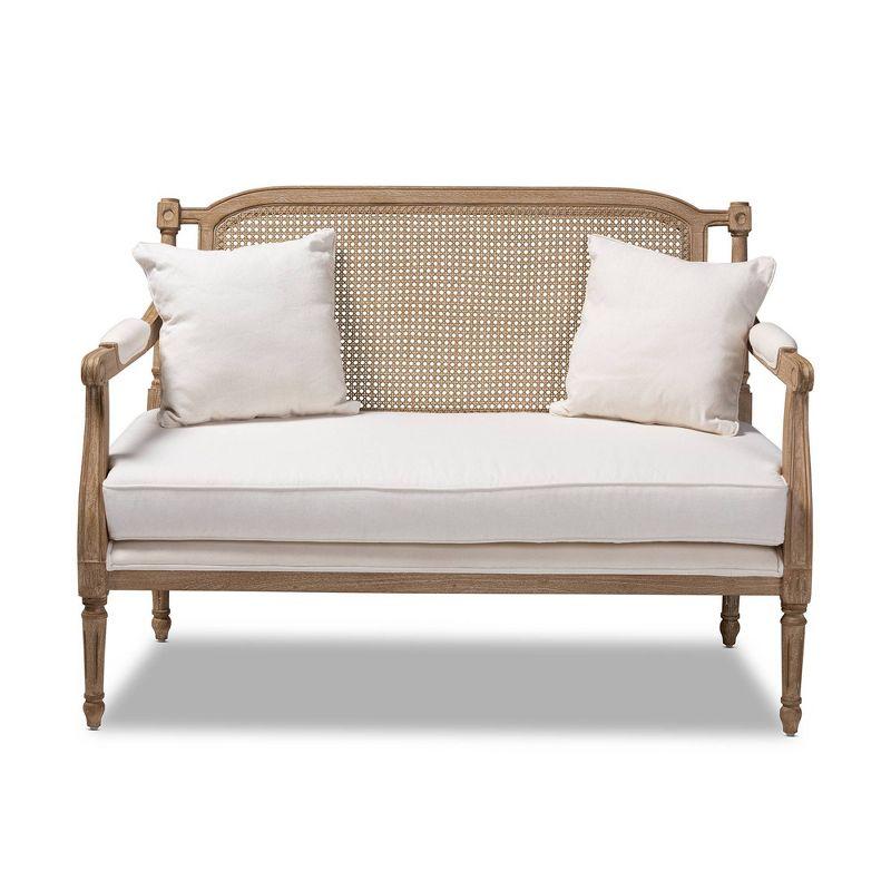 Clemence Upholstered Whitewashed Wood Sofa Loveseat Ivory/Oak - Baxton Studio: Polyester & Cotton, Spot Clean, 3-Seater