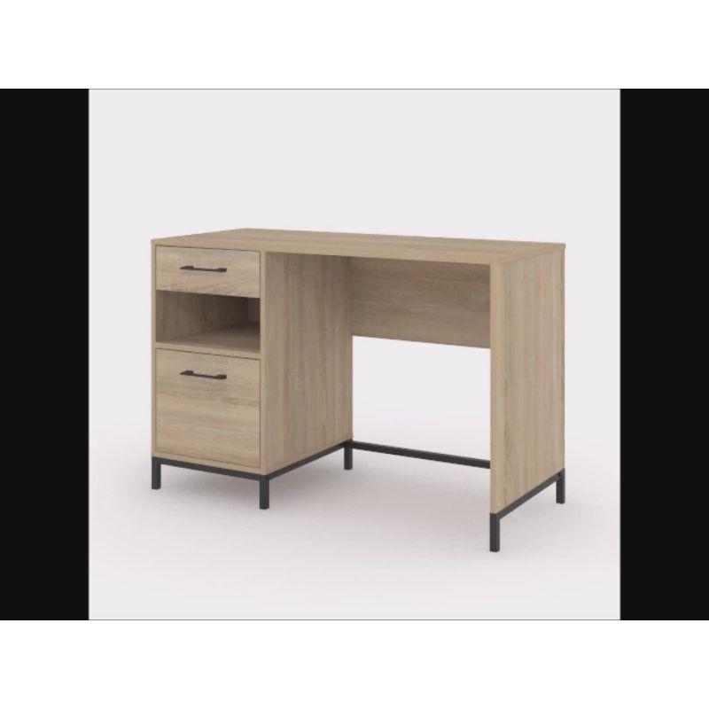 North Avenue Smoked Oak Home Office Desk with Black Metal Base