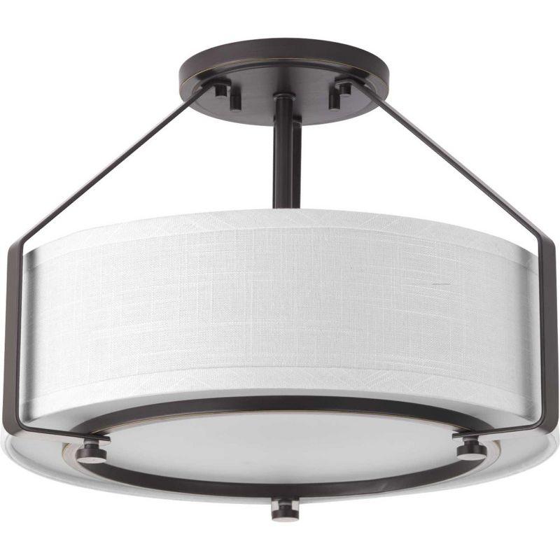 Progress Lighting, Ratio Collection, 3-Light Semi-Flush, Brushed Nickel, White Linen Drum Shade