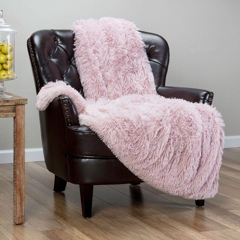 Chanasya Solid Faux Long Fur Fuzzy Throw Blanket - 60" x 70" - Rose Dust