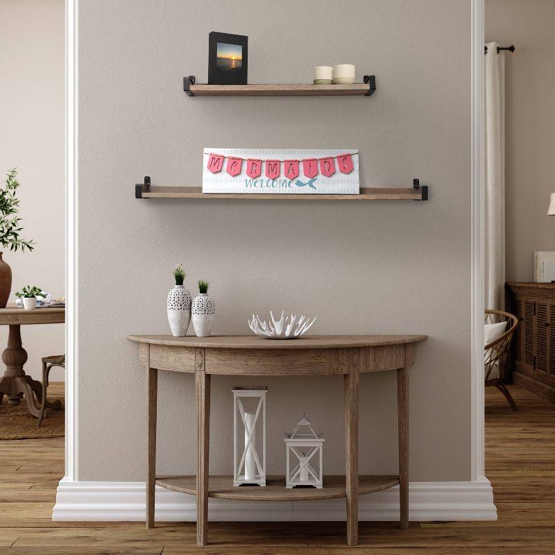 24" Solid Wood Industrial Bracket Ledge Wall Shelf Metal Driftwood - InPlace: Easy Install, Open Shelving
