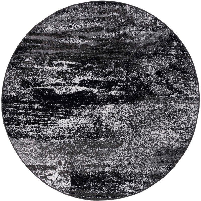 Adirondack ADR112 Non-Shedding Power Loomed Indoor Area Rug - Silver/Black - 9' Round - Safavieh