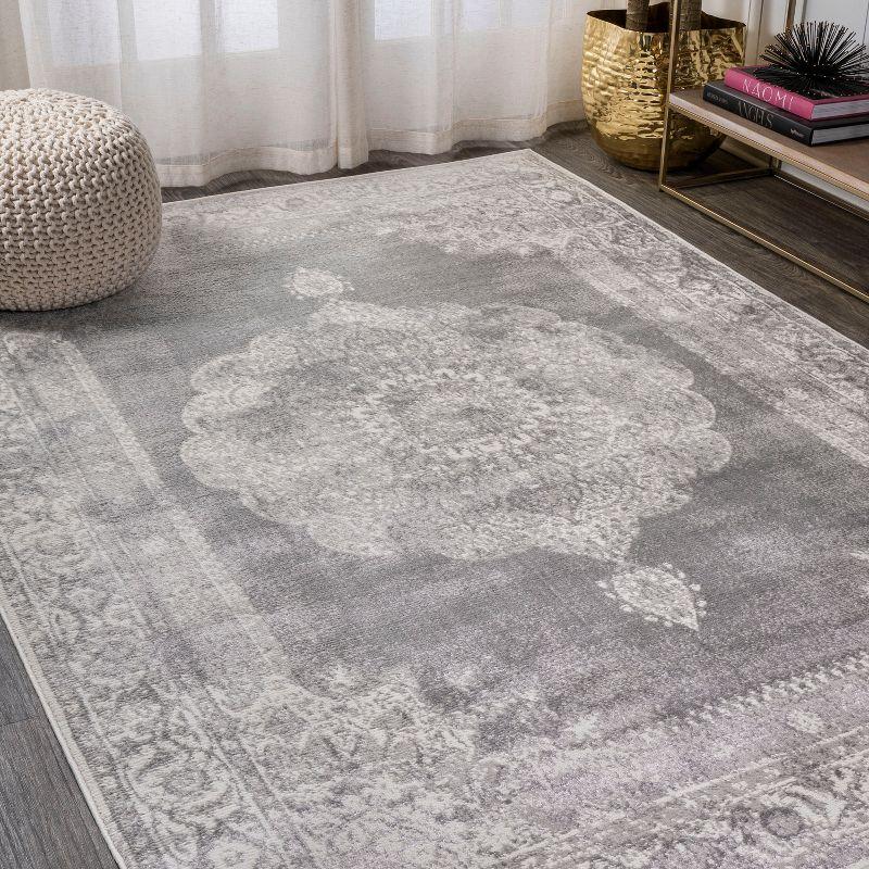 Rosalia 3' x 5' Gray/Dark Gray Synthetic Reversible Round Area Rug