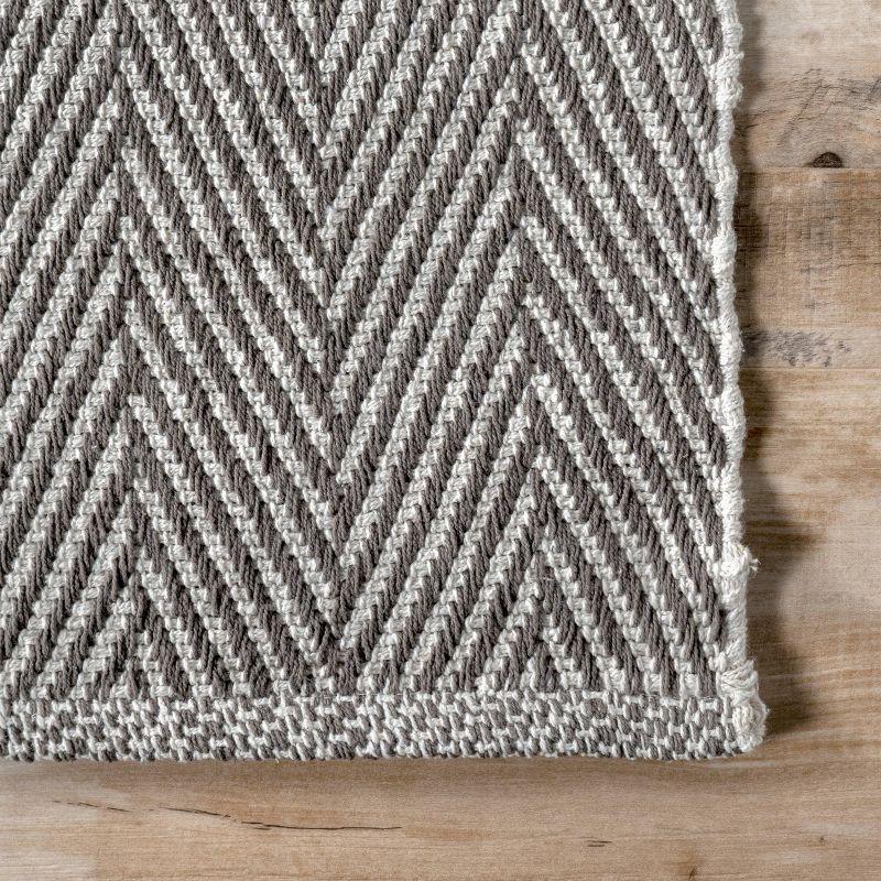 Handmade Gray Stripe Tufted Wool-Cotton Blend Rug