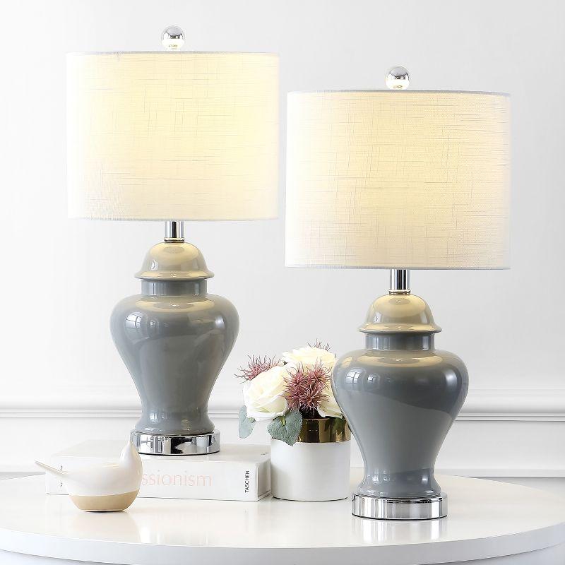 Gray Ceramic and Chrome Ginger Jar Table Lamp Set