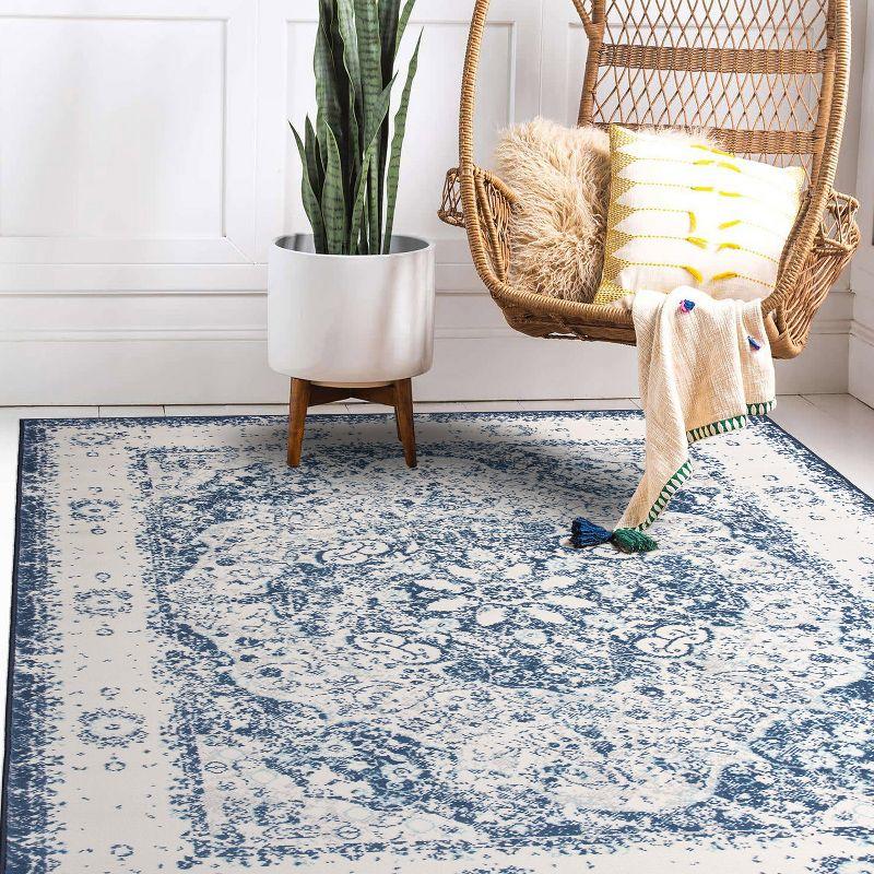 World Rug Gallery Vintage Oriental Distressed Medallion Blue 7'10" x 10' Area Rug