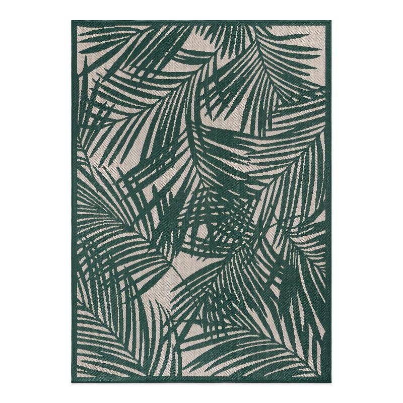 Tropical Green Palm Leaf Easy-Care Indoor/Outdoor Area Rug 5' x 7'