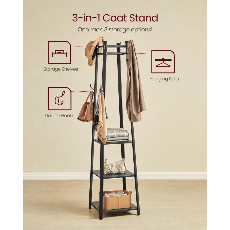 Industrial Style Coat Rack with Shelves and Hooks - Free-Standing Hall Tree for Entryway and Living Room