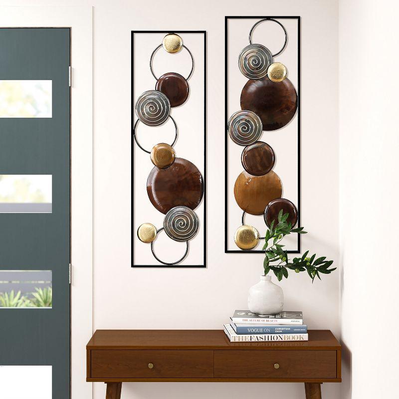 LuxenHome 2-Piece Metal Abstract Art Rectangular Wall Decor Set Brown